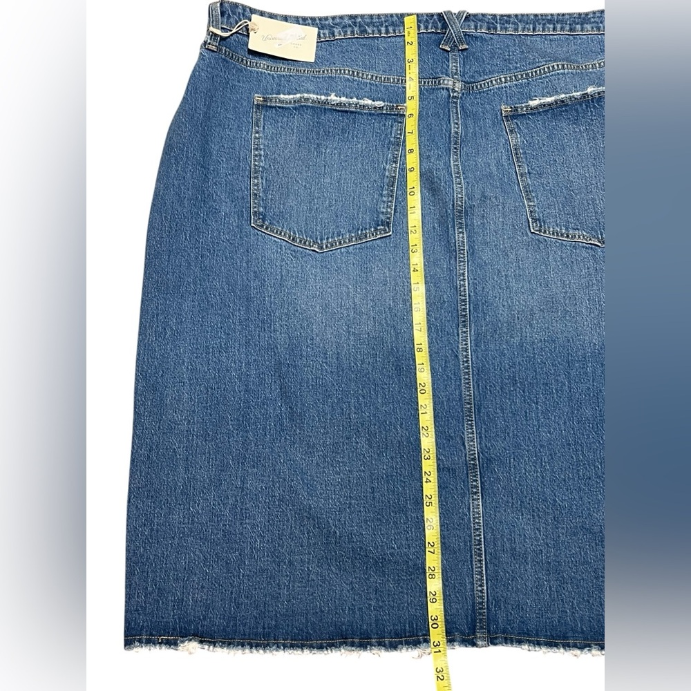Y2K Inspired Denim Skirt Midi 28 Distressed Hem Stretch Cottagecore Modest - Picture 8 of 12